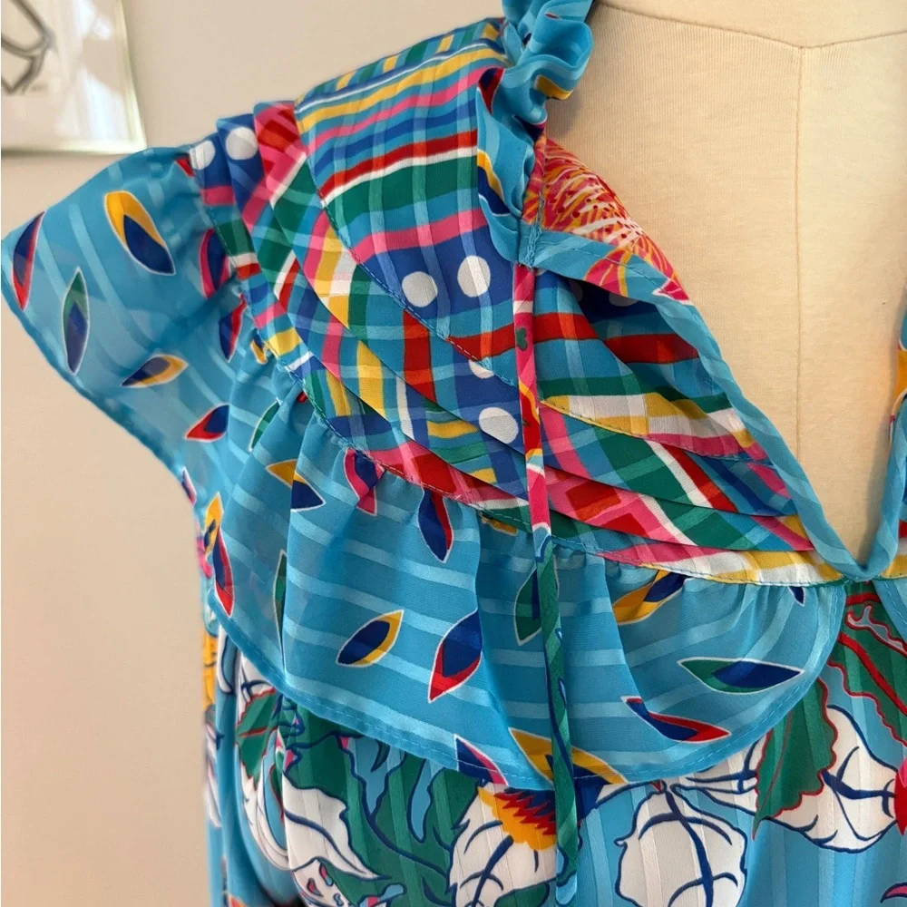 Floral Blue Diane Freis Dress - Picture 2 of 7